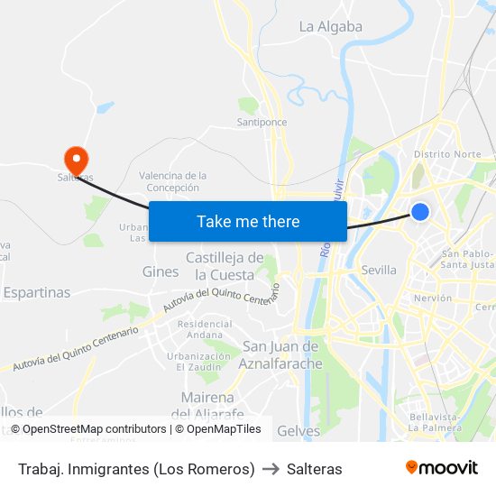 Trabaj. Inmigrantes (Los Romeros) to Salteras map
