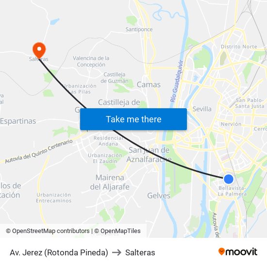 Av. Jerez (Rotonda Pineda) to Salteras map