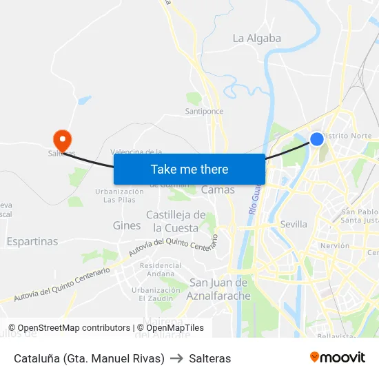 Cataluña (Gta. Manuel Rivas) to Salteras map
