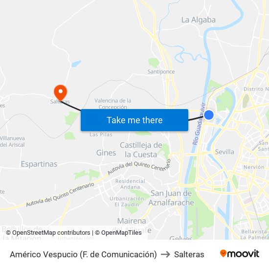 Américo Vespucio (F. de Comunicación) to Salteras map