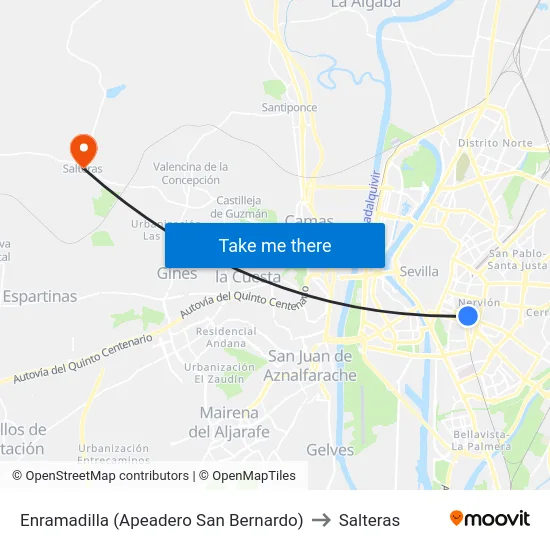 Enramadilla (Apeadero San Bernardo) to Salteras map