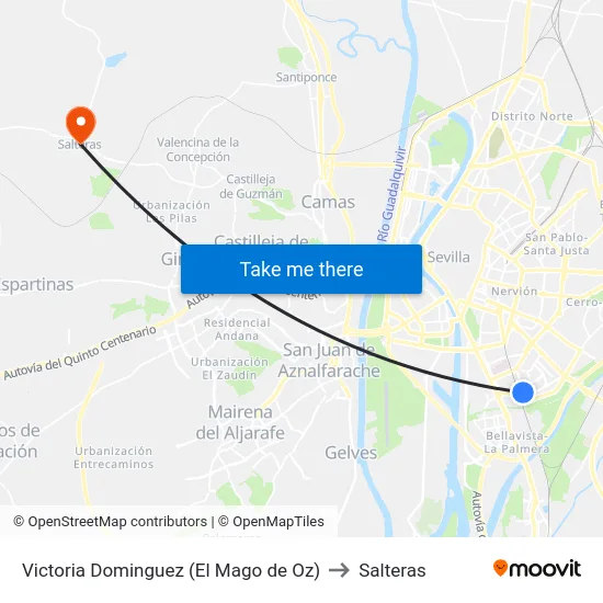 Victoria Dominguez (El Mago de Oz) to Salteras map