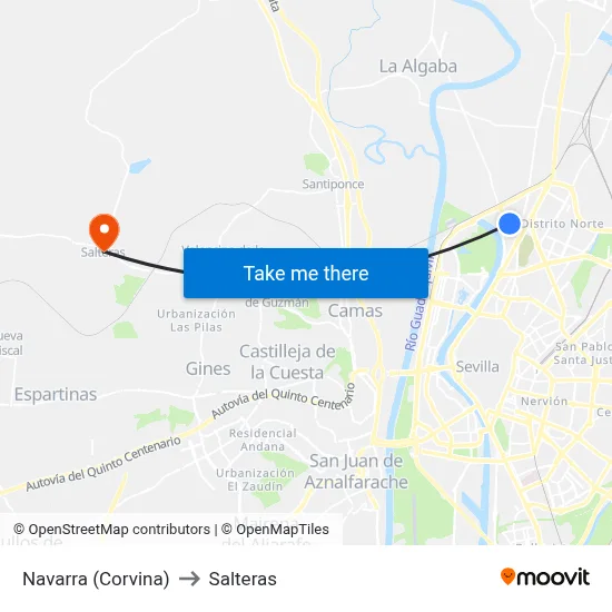 Navarra (Corvina) to Salteras map