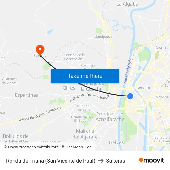 Ronda de Triana (San Vicente de Paúl) to Salteras map