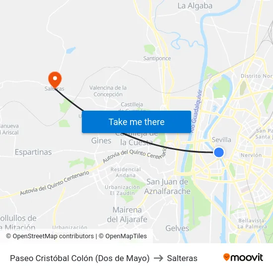 Paseo Cristóbal Colón (Dos de Mayo) to Salteras map