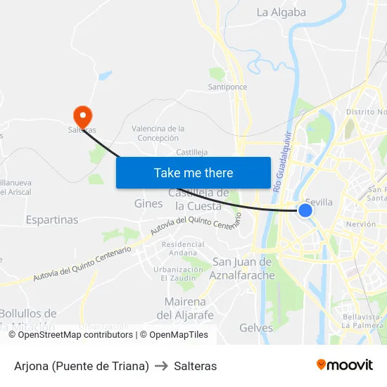 Arjona (Puente de Triana) to Salteras map