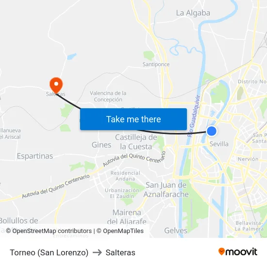 Torneo (San Lorenzo) to Salteras map