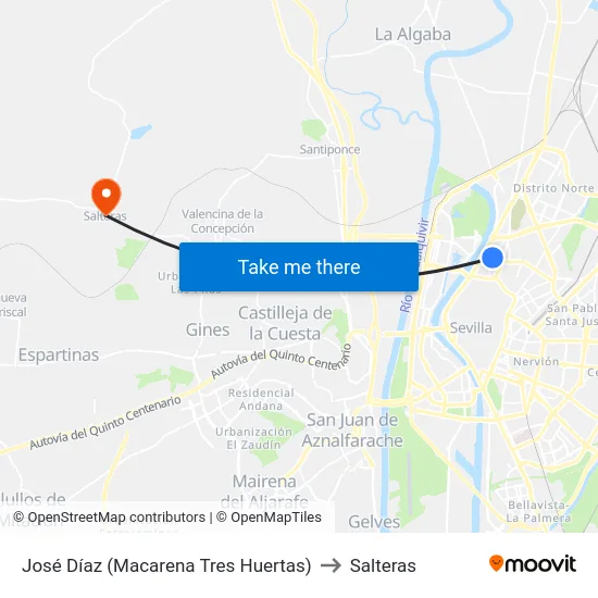 José Díaz (Macarena Tres Huertas) to Salteras map