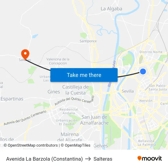 Avenida La Barzola (Constantina) to Salteras map