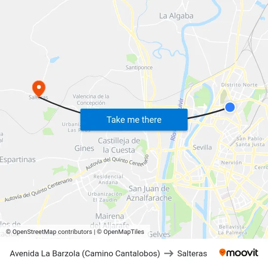 Avenida La Barzola (Camino Cantalobos) to Salteras map