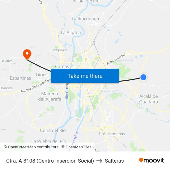 Ctra. A-3108 (Centro Insercion Social) to Salteras map