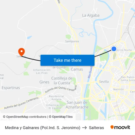 Medina y Galnares (Pol.Ind. S. Jeronimo) to Salteras map