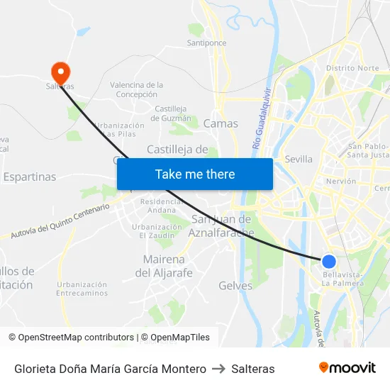 Glorieta Doña María García Montero to Salteras map