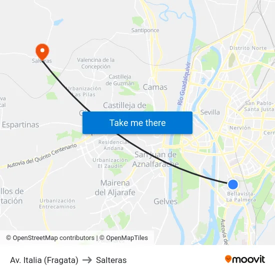 Av. Italia (Fragata) to Salteras map