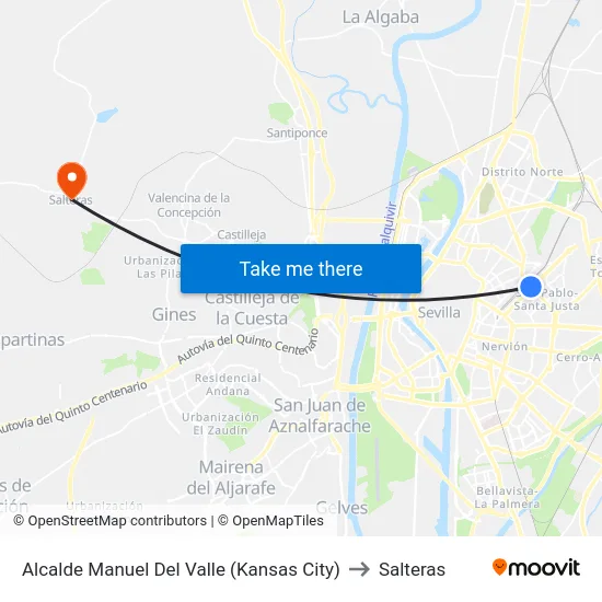 Alcalde Manuel Del Valle (Kansas City) to Salteras map