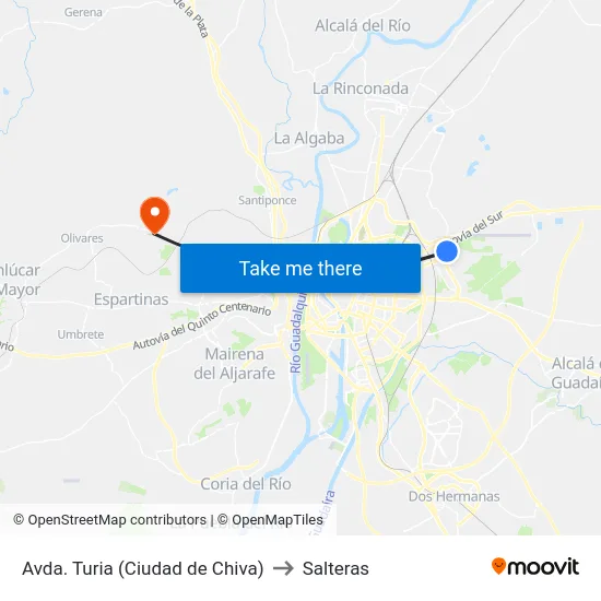 Avda. Turia (Ciudad de Chiva) to Salteras map