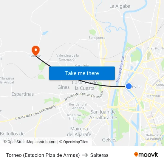 Torneo (Estacion Plza de Armas) to Salteras map