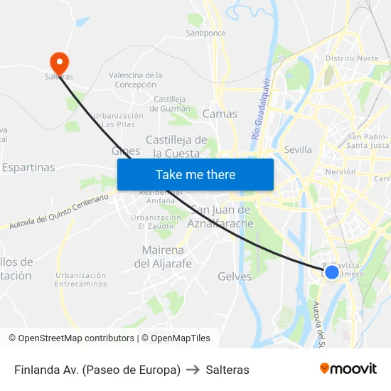Finlanda  Av. (Paseo de Europa) to Salteras map