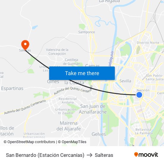 San Bernardo (Estación Cercanías) to Salteras map
