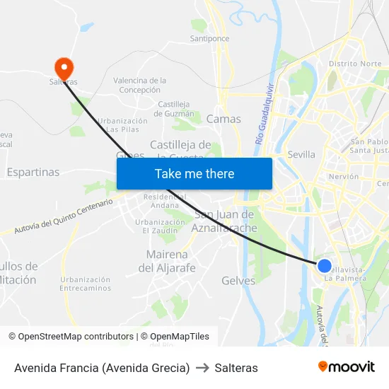 Avenida Francia (Avenida Grecia) to Salteras map