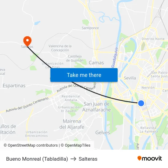 Bueno Monreal (Tabladilla) to Salteras map