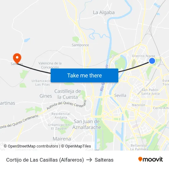 Cortijo de Las Casillas (Alfareros) to Salteras map