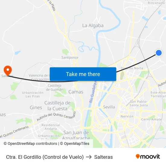 Ctra. El Gordillo (Control de Vuelo) to Salteras map