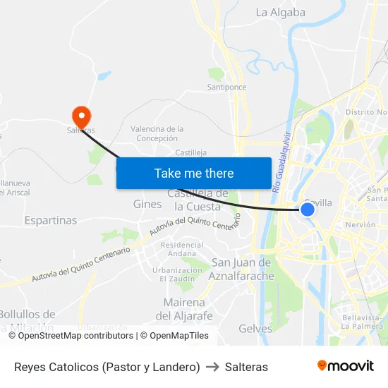 Reyes Catolicos (Pastor y Landero) to Salteras map