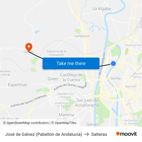 José de Gálvez (Pabellón de Andalucía) to Salteras map