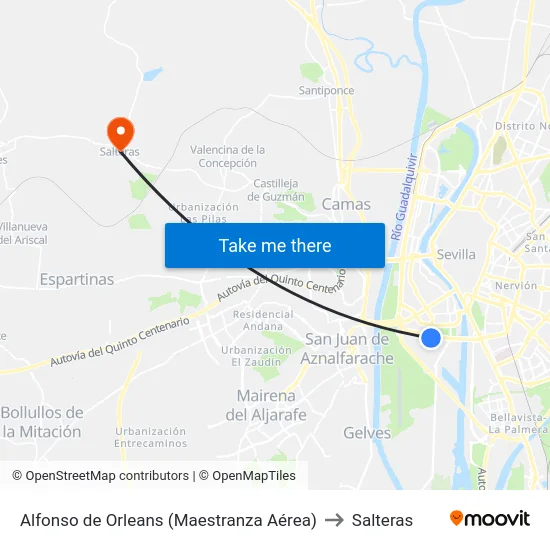 Alfonso de Orleans (Maestranza Aérea) to Salteras map
