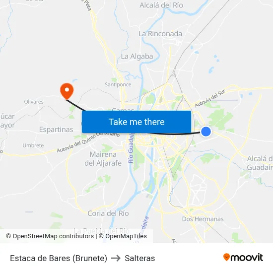 Estaca de Bares (Brunete) to Salteras map