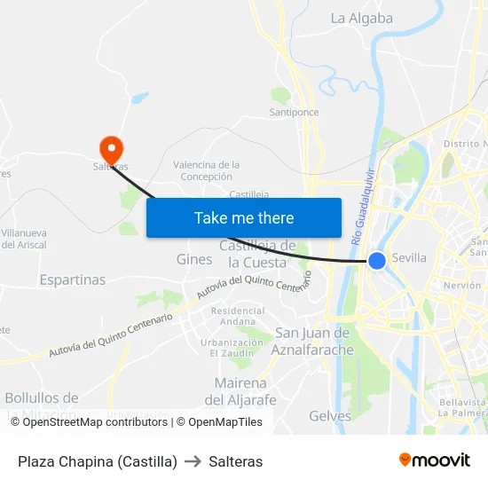 Plaza Chapina (Castilla) to Salteras map