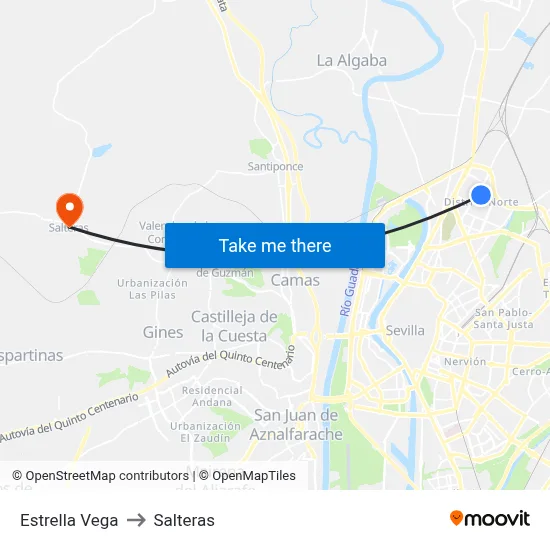 Estrella Vega to Salteras map