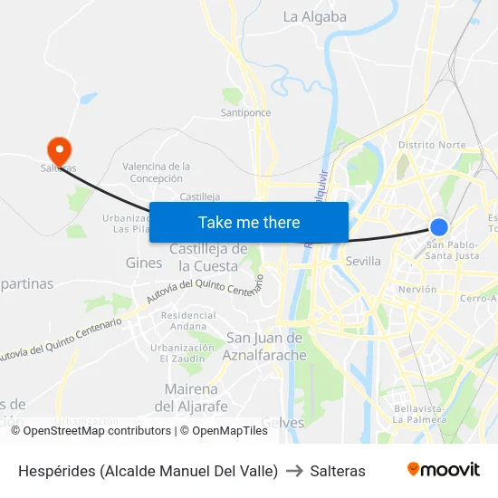 Hespérides (Alcalde Manuel Del Valle) to Salteras map