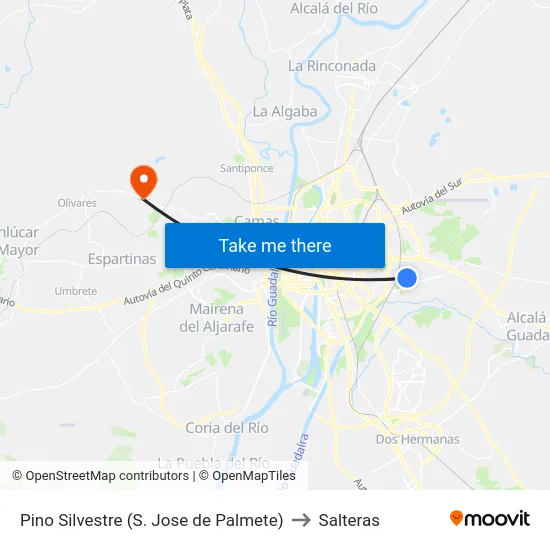 Pino Silvestre (S. Jose de Palmete) to Salteras map