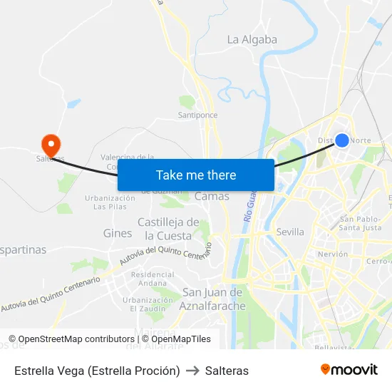 Estrella Vega (Estrella Proción) to Salteras map