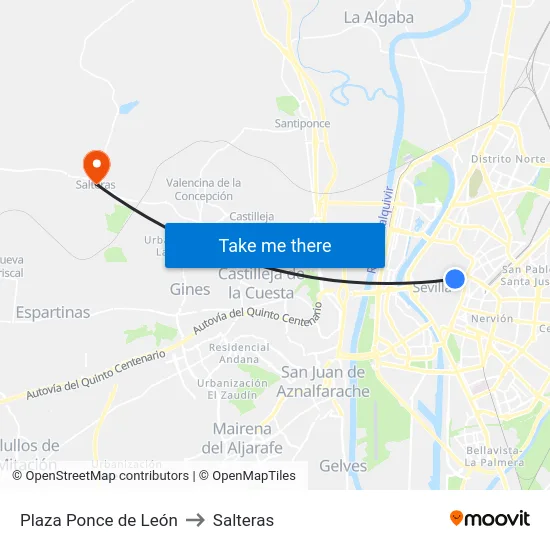 Plaza Ponce de León to Salteras map
