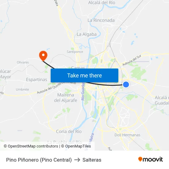 Pino Piñonero (Pino Central) to Salteras map