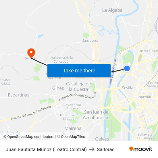 Juan Bautista Muñoz (Teatro Central) to Salteras map