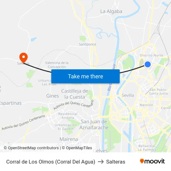 Corral de Los Olmos (Corral Del Agua) to Salteras map