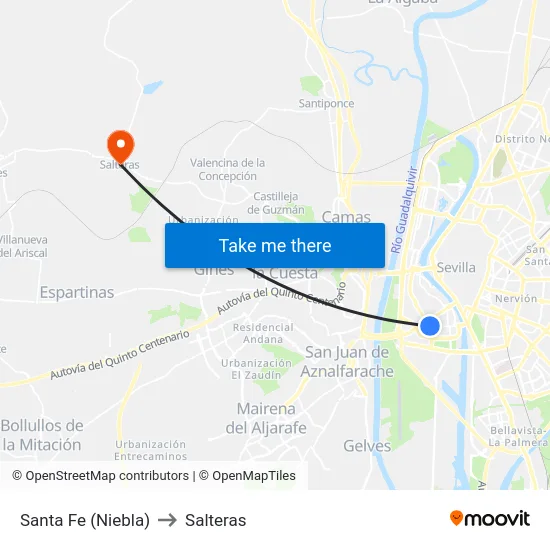 Santa Fe (Niebla) to Salteras map