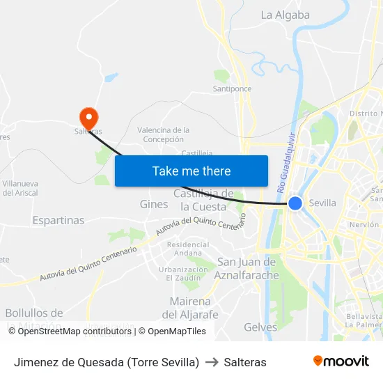 Jimenez de Quesada (Torre Sevilla) to Salteras map