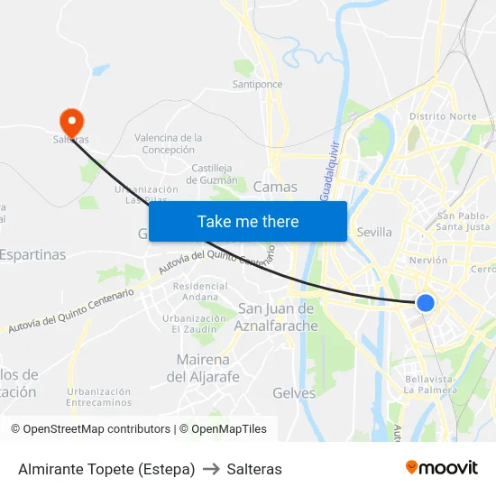 Almirante Topete (Estepa) to Salteras map