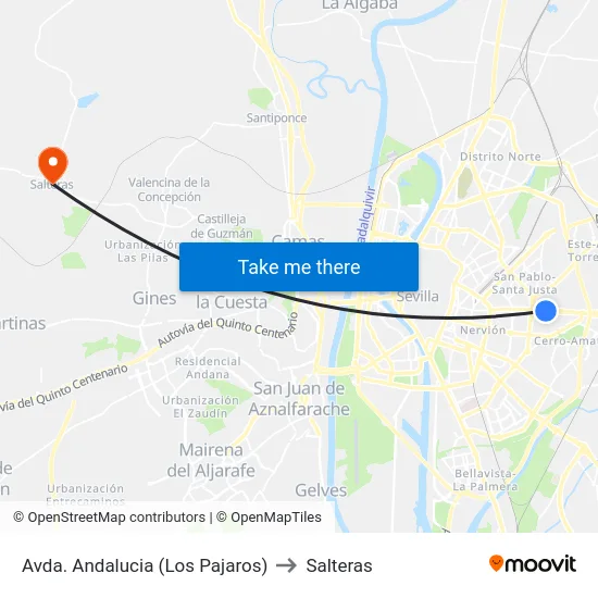 Avda. Andalucia (Los Pajaros) to Salteras map