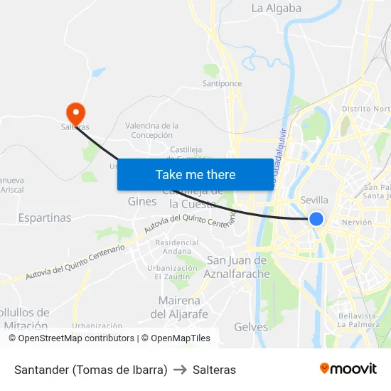Santander (Tomas de Ibarra) to Salteras map