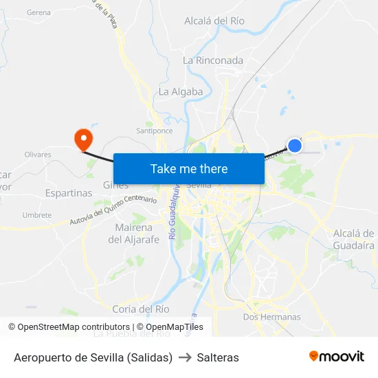 Aeropuerto de Sevilla (Salidas) to Salteras map