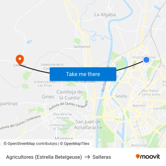 Agricultores (Estrella Betelgeuse) to Salteras map
