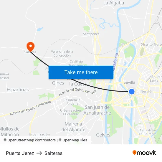 Puerta Jerez to Salteras map