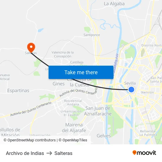 Archivo de Indias to Salteras map