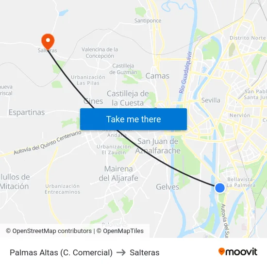 Palmas Altas (C. Comercial) to Salteras map